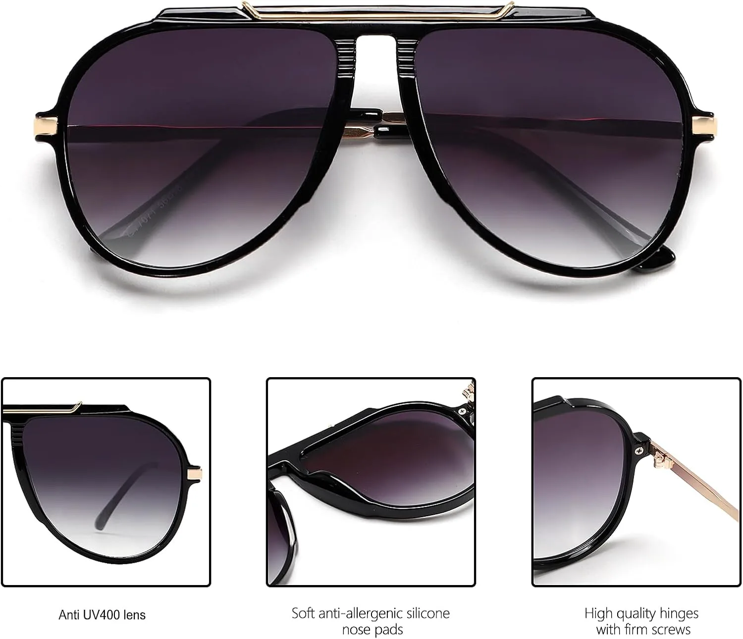 

Большие солнцезащитные очки-авиаторы для женщин и мужчин, ретро 70-х годов, золотистый металлик, квадратная форма, не спутываются GUVIVI, 2 Packs Tortoise+black