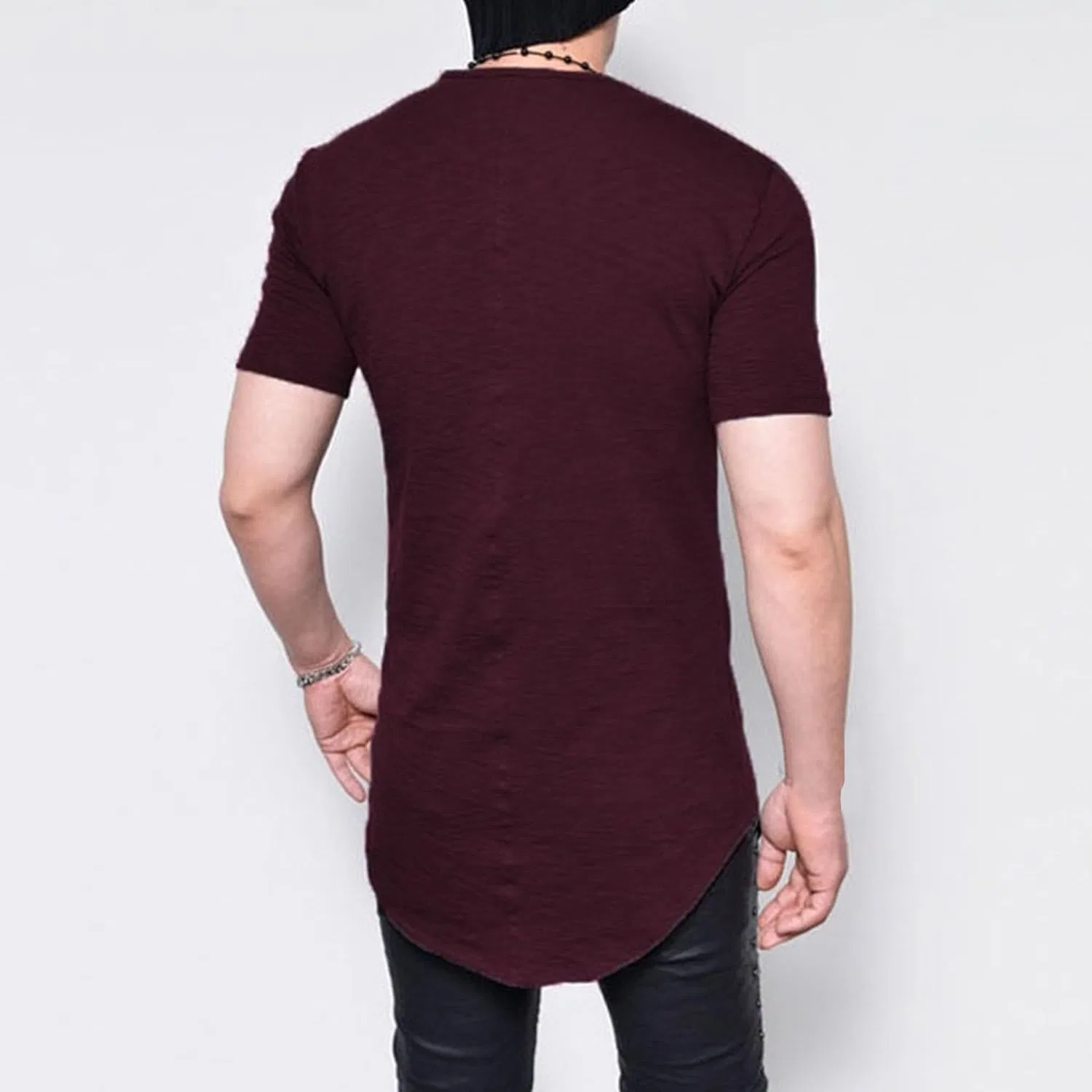 Футболка с удлиненным кроем, мужская, Generic, Burgundy — фото 2