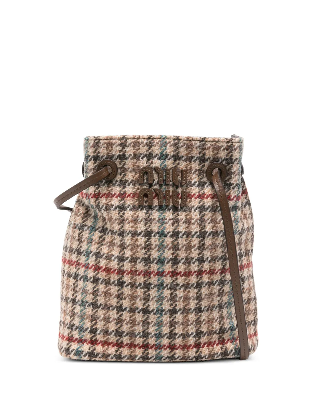 

Кроссбоди с нашивкой-логотипом и клетчатым узором Miu Miu, коричневый