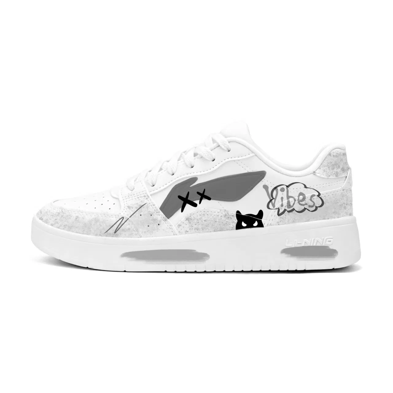 Кроссовки скейтбордические с ручной росписью Li-Ning Black White Gray — фото 3