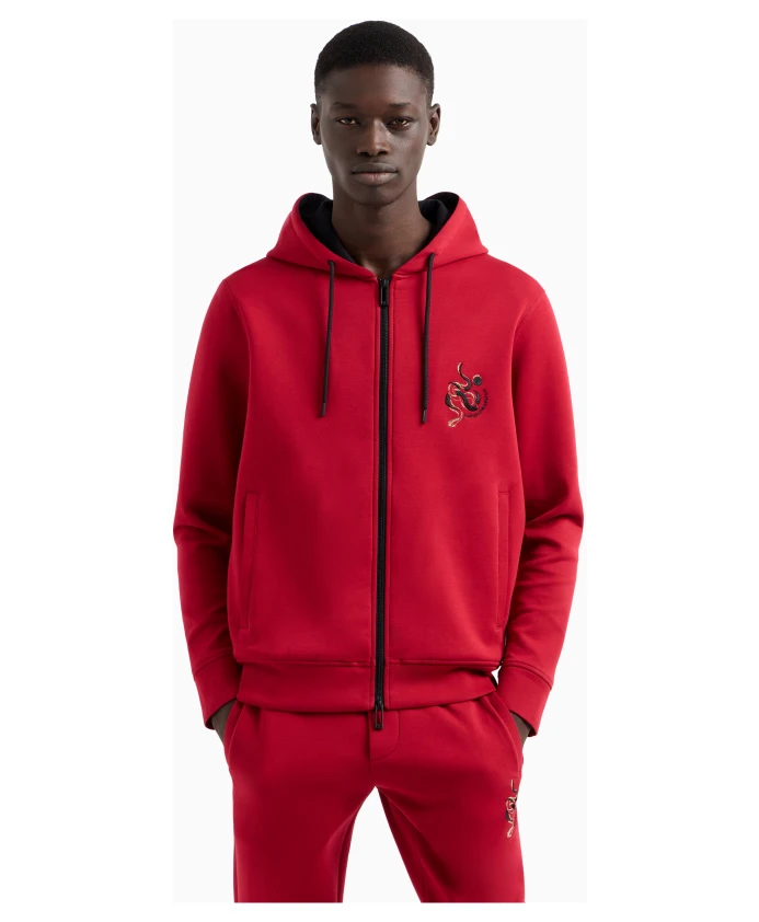 Свитер с капюшоном и застежкой-молнией из коллекции Snake Emporio Armani, красный — фото 2
