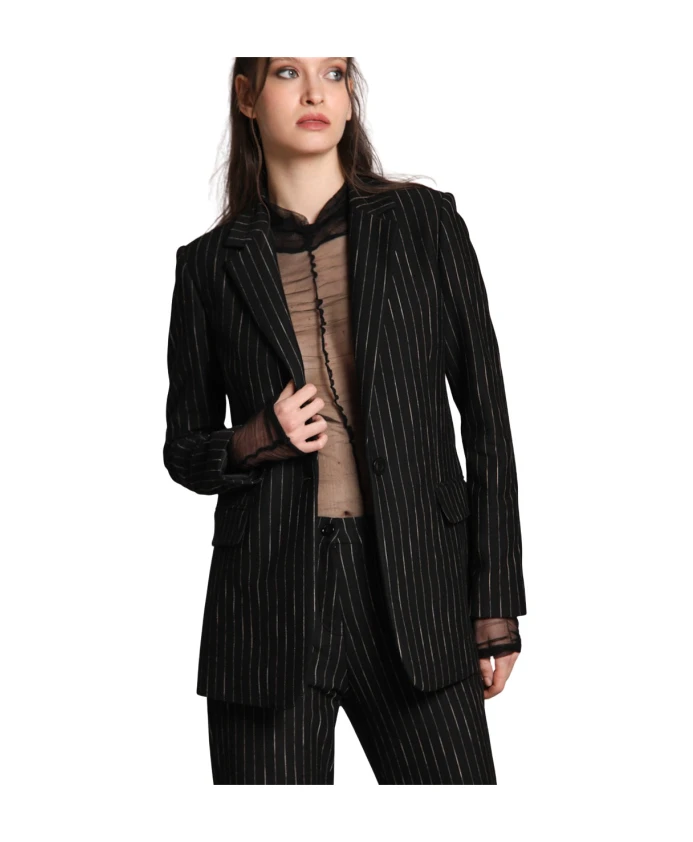 

Длинный блейзер из трикотажа в тонкую полоску, женский, черный. Mason'S, черный