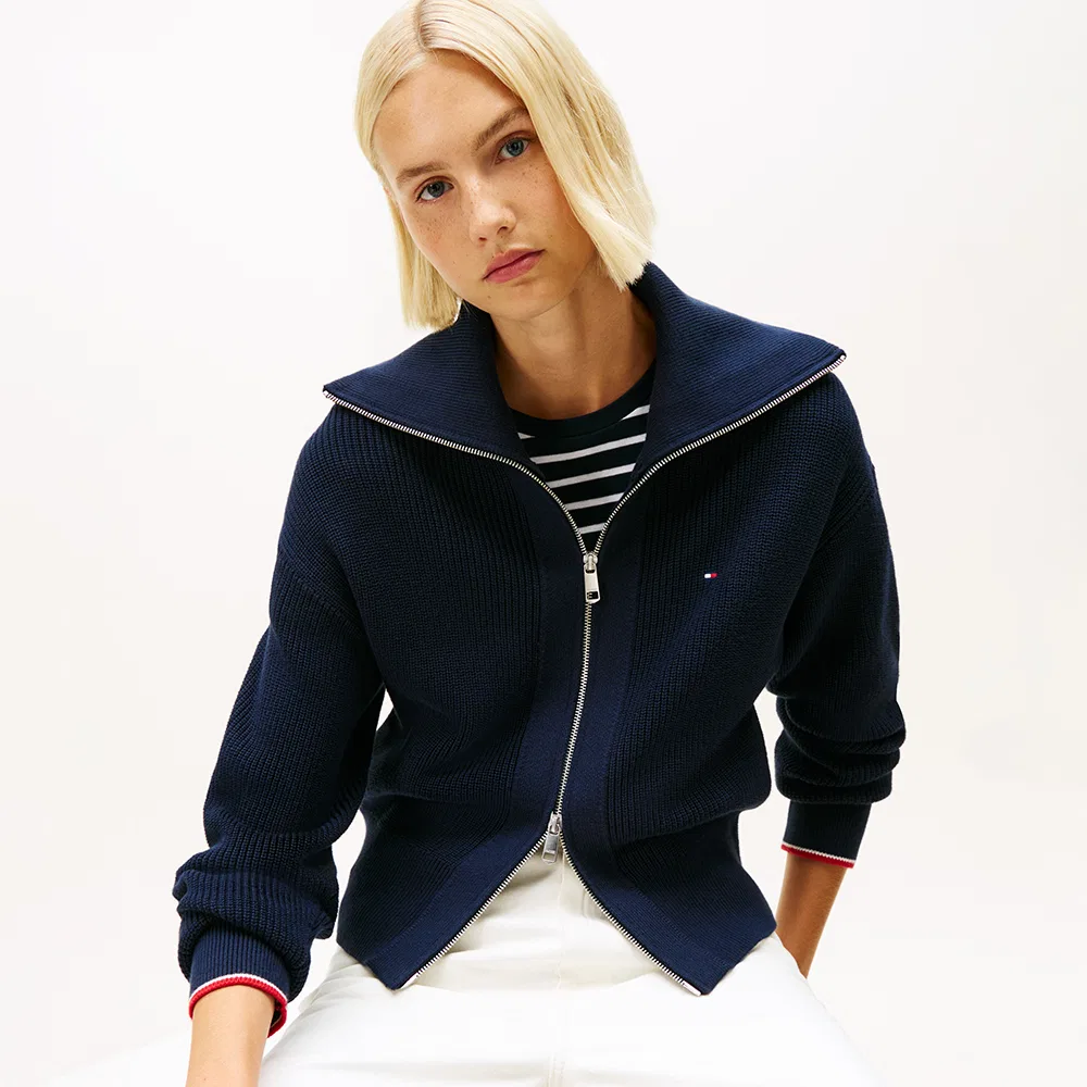 Женский хлопковый вязаный кардиган на молнии тёмно-синий от Tommy Hilfiger Women — фото 4