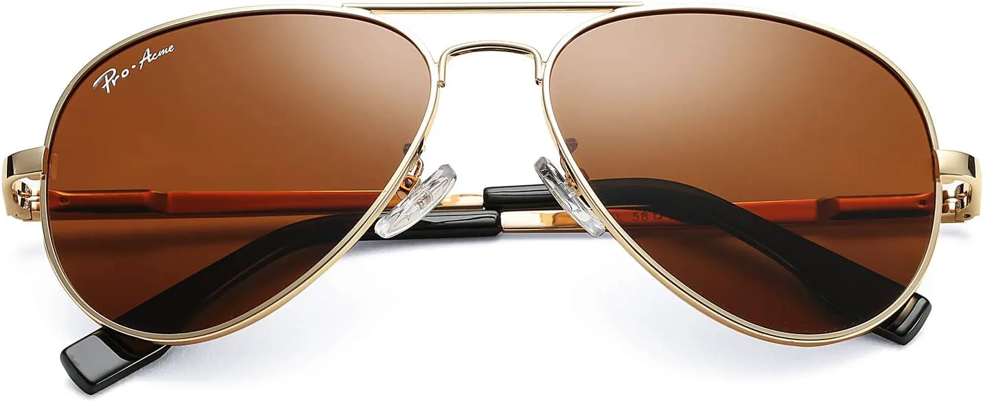 

Солнцезащитные очки Pro Acme Classic Polarized Aviator с поляризацией, 100% защита от УФ-излучения, размеры: 52 мм, 58 мм, 63 мм, A4 Gold Frame/Brown Lens