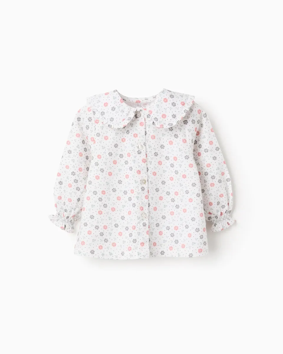 

Блузка для девочки-новорожденной, 100% хлопок, с цветочным узором и рюшами Zippy, белый/розовый
