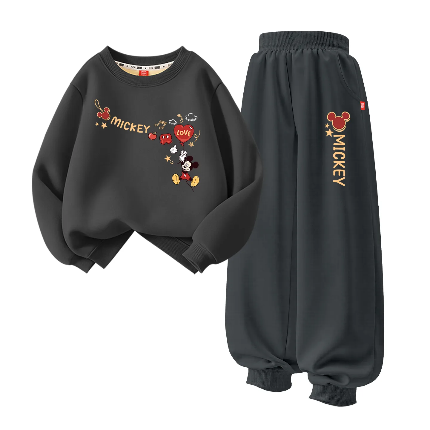 Детский спортивный костюм с круглым вырезом Disney, [Thickened and Fleece-Lined]Di New Year Mystic Right Upper Graphite Gray+Di New Year Mystic K Graphite Gray