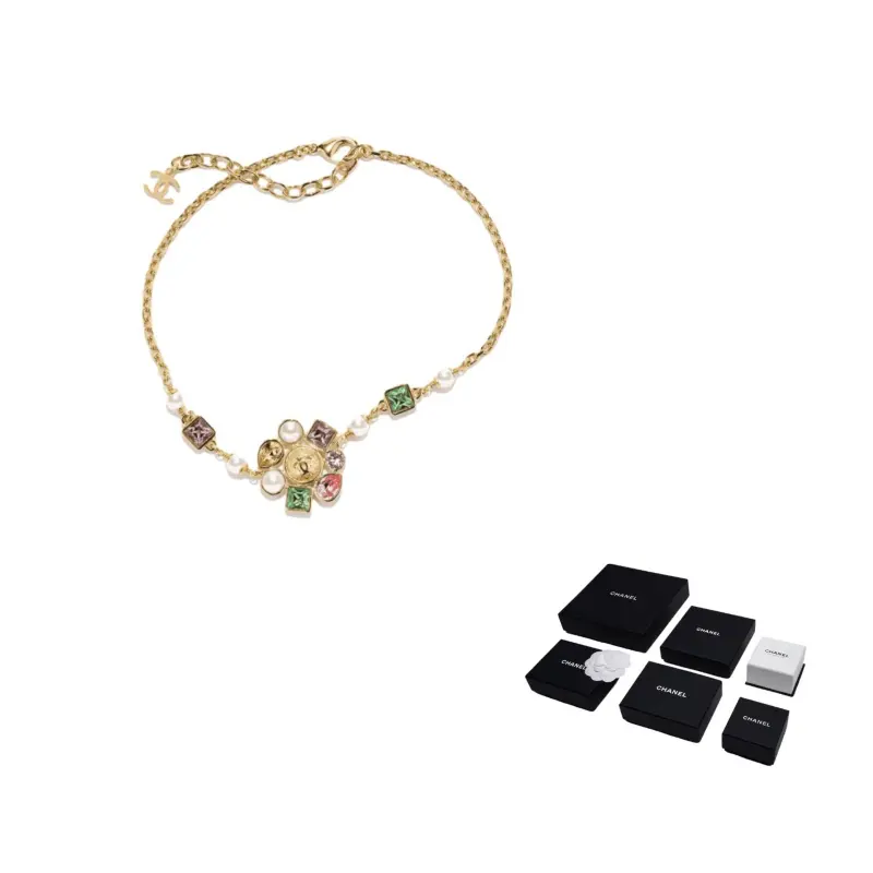 

Chanel Металлическое колье для женщин, золото/кристалл