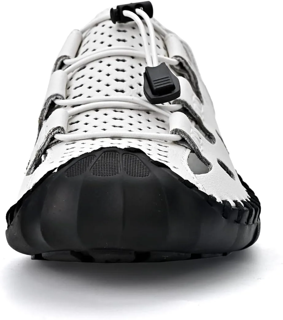 

Сандалии, мужские тапочки, шлепанцы для мужчин, закрытый носок, летняя обувь, кожаные, дышащие, для улицы, повседневная обувь, пляж, спорт, походы, работа, мужские, коричневые, черные, широкие, больших размеров DZUJY, белый