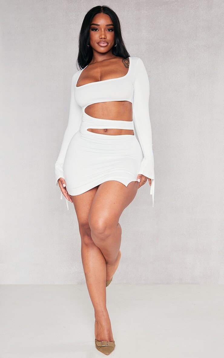 

PrettyLittleThing Белое мягкое бесшовное мини-платье с квадратным вырезом и вырезом, Белый, PrettyLittleThing Белое мягкое бесшовное мини-платье с квадратным вырезом и вырезом