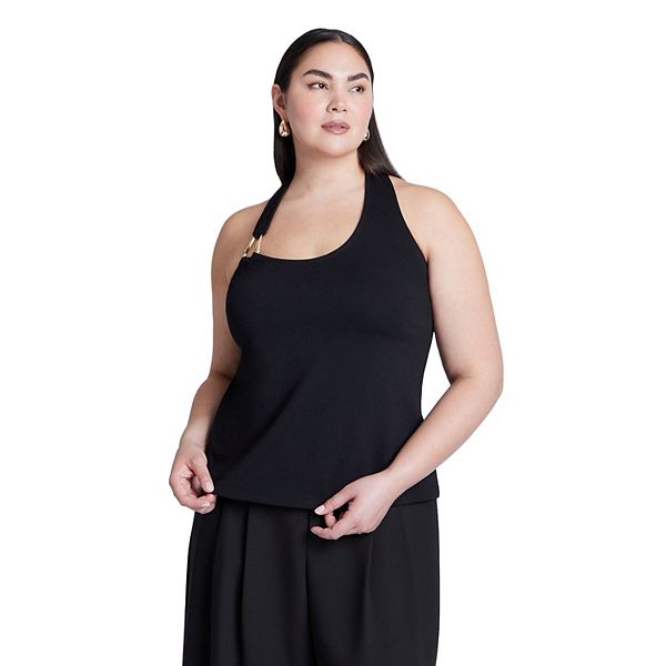 

Женский топ-халтер с асимметрией и металлическими деталями Eloquii