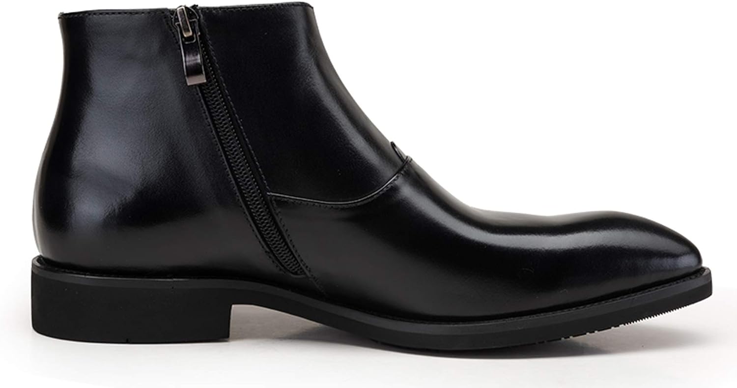 Мужские ботинки Santimon Mens Chelsea из кожи с классическим дизайном и молнией, повседневные ботинки на щиколотку, черный — фото 3