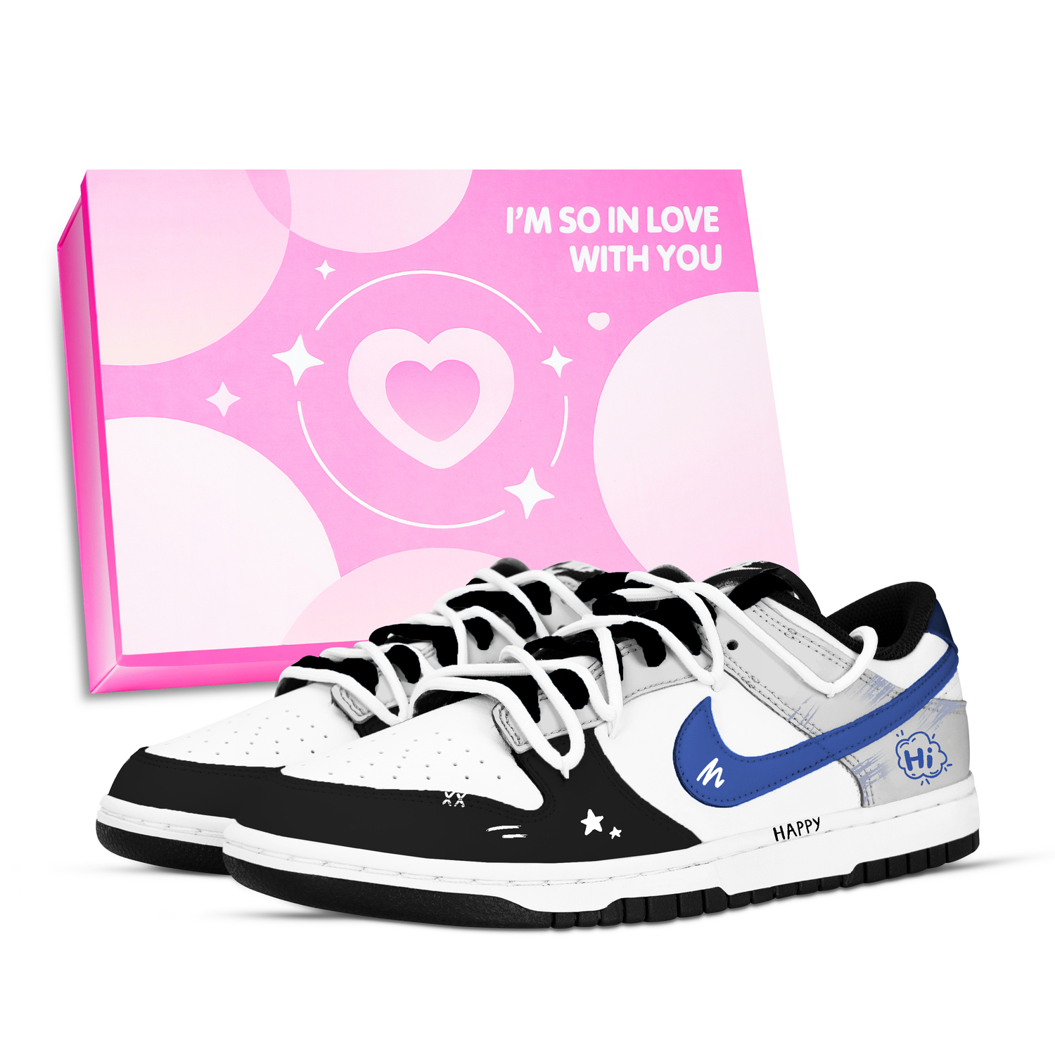 

Кроссовки для скейтбординга Dunk Hi Star Mistake Abrasion Resistant низкие унисекс Black White Gray Blue Nike, черный белый серый синий