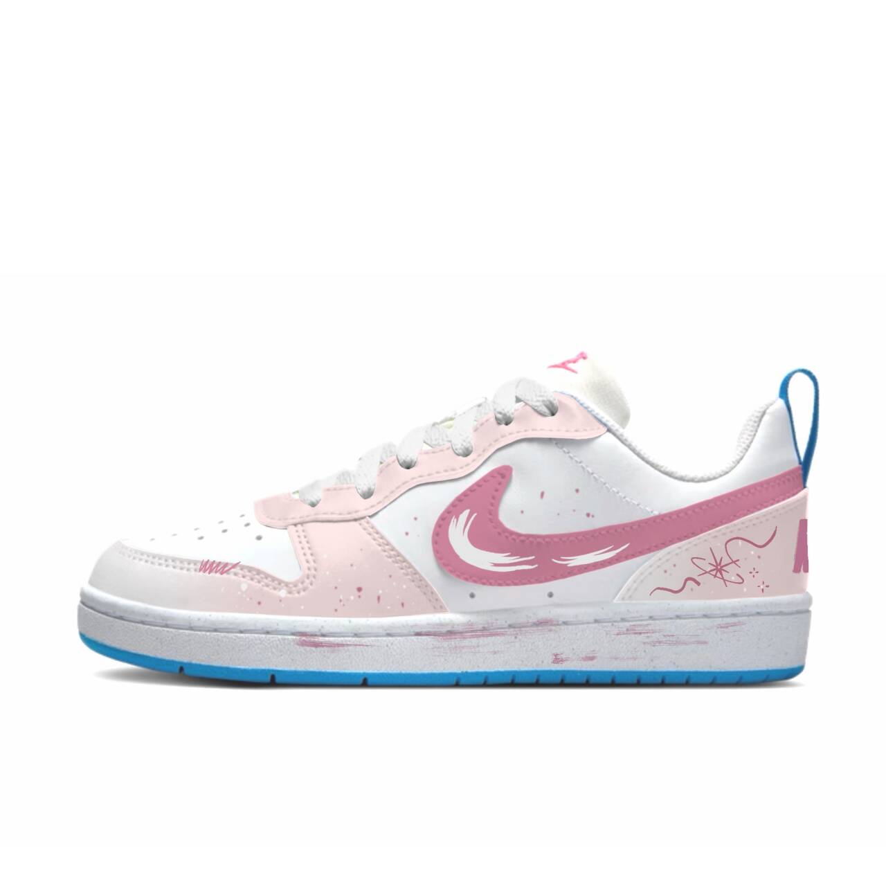 

Nike Court Borough Synthetic Leather Slip Resistant Abrasion Resistant Low top Kids' Skateboarding Shoes Pink White