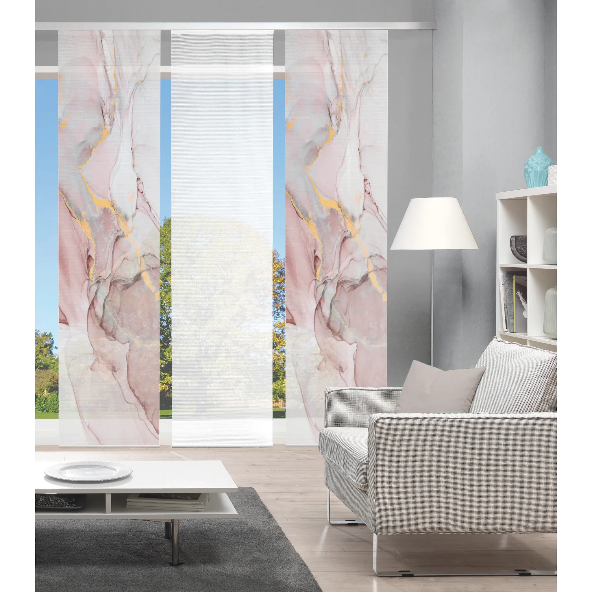 

Раздвижные шторы Vision S «MARMOSA SET OF 3», (3 шт.), имитация бамбука, цифровая печать, золотой/розовый