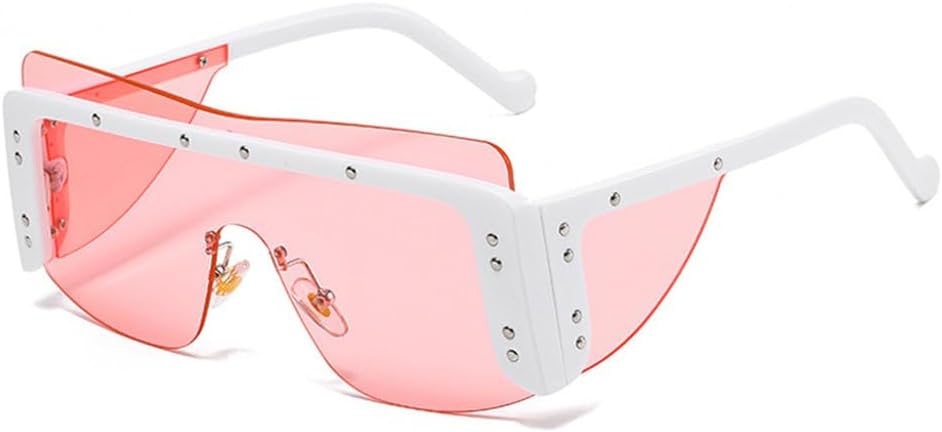 

Женские солнцезащитные очки без оправы, уникальные солнцезащитные очки с металлическими заклепками для женщин, модные мужские очки без оправы, женские очки с защитой от УФ-излучения UV400 TYUVIVO, White-pink