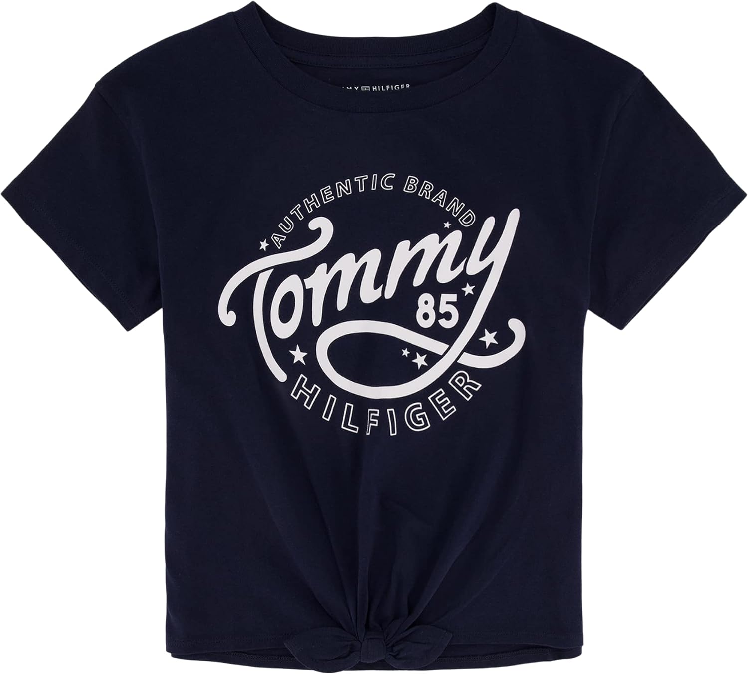 

Футболка Tommy Hilfiger для девочек с короткими рукавами, принтом, узлом-галстуком и без бирки внутри, Navy Circle