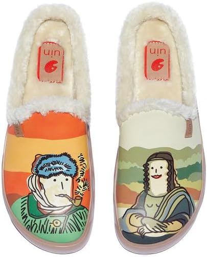 

Мужские мюли-лоаферы UIN, легкие и удобные, для прогулок, повседневные сабо, домашние тапочки, с художественной росписью, для путешествий, Midnight Street 2, Fuerteventura Ⅶ - Van Gogh and Mona Lisa 2