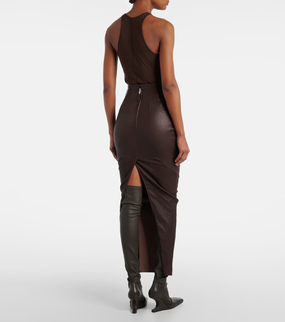 Юбка макси из кожи и хлопка Dirt Pillar Rick Owens, Mahogany — фото 3