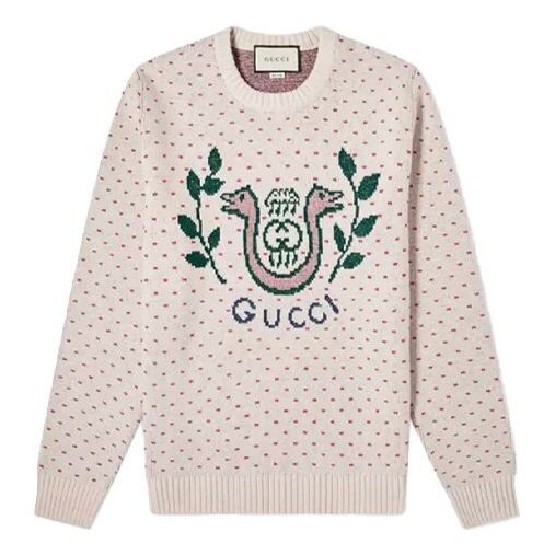 

Свитер grey wool harp jacquard sweater for men white Gucci, красный