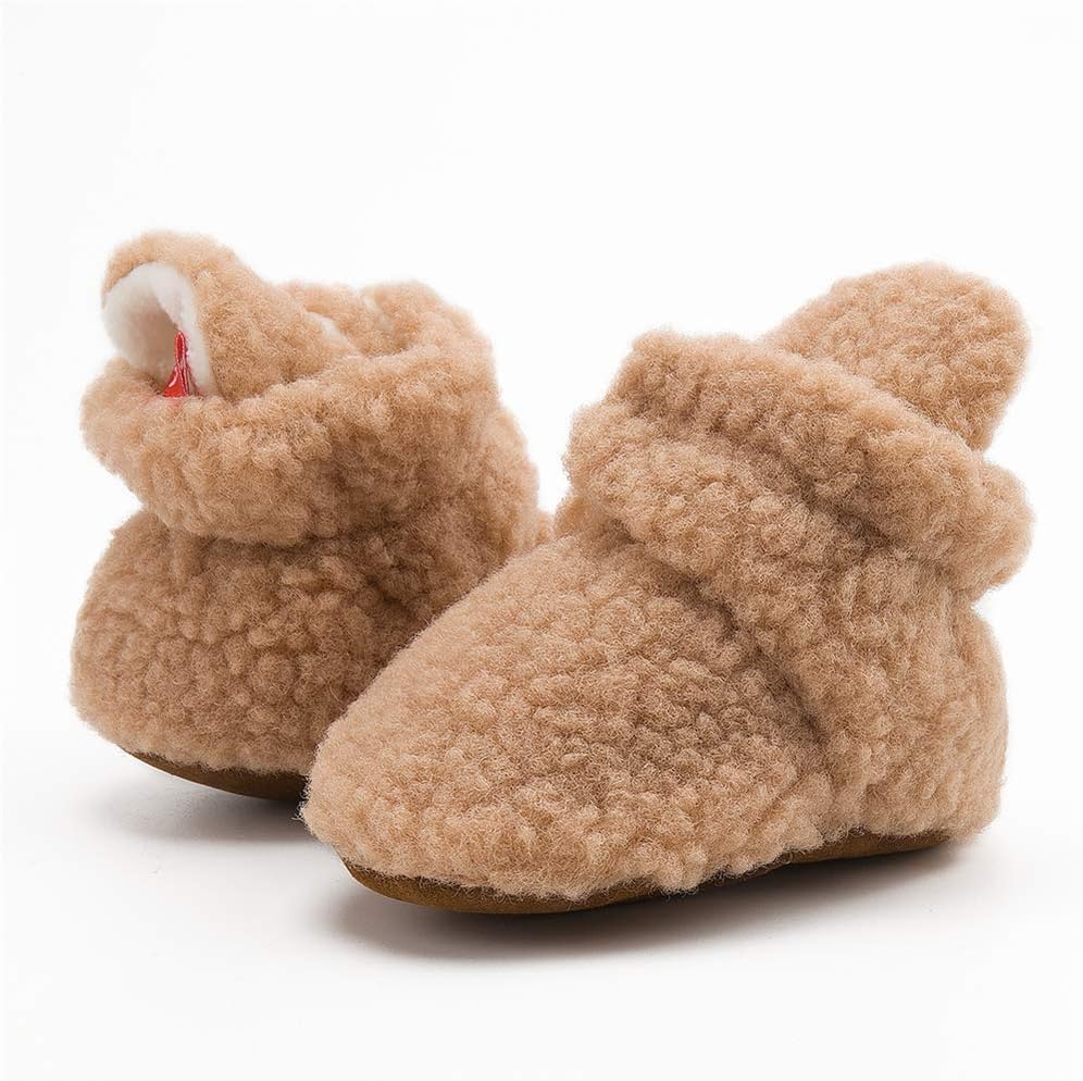 HsdsBebe Унисекс Новорожденные Детские Хлопковые Пинетки с Нескользящей Подошвой для Малышей Мальчиков и Девочек Зимние Теплые Флисовые Носочки-Обувь, D/Fleece Khaki — фото 3