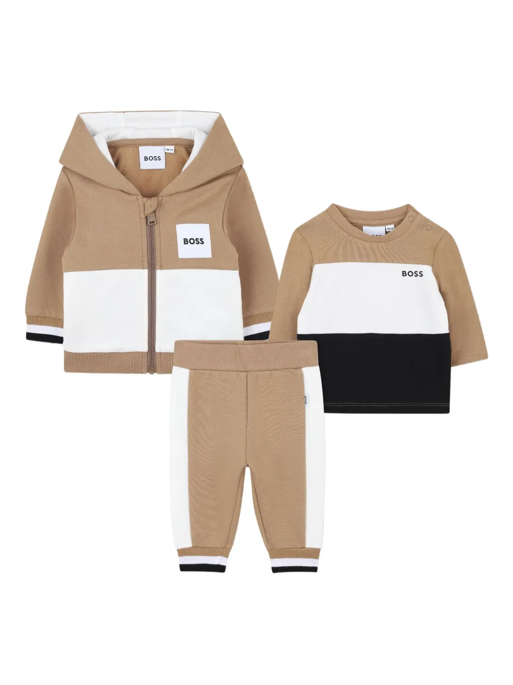 

Спортивный костюм в стиле колор-блок с капюшоном BOSS Kidswear, коричневый