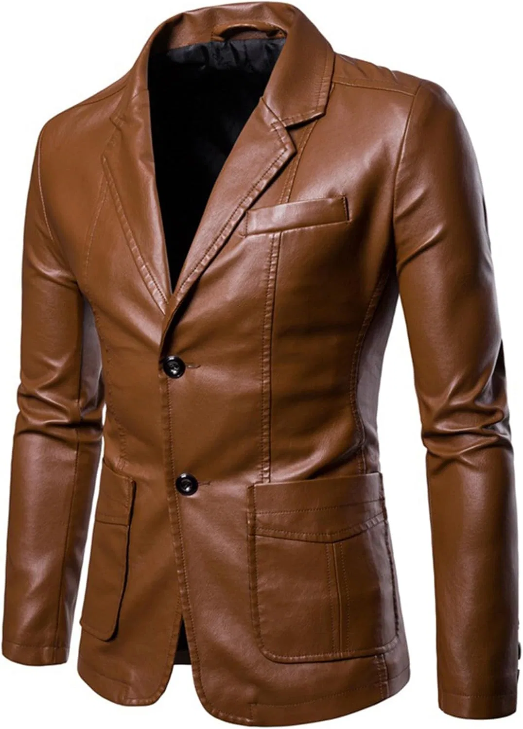 Мужской блейзер из искусственной кожи Slim Fit с двумя пуговицами и карманами Generic, хаки