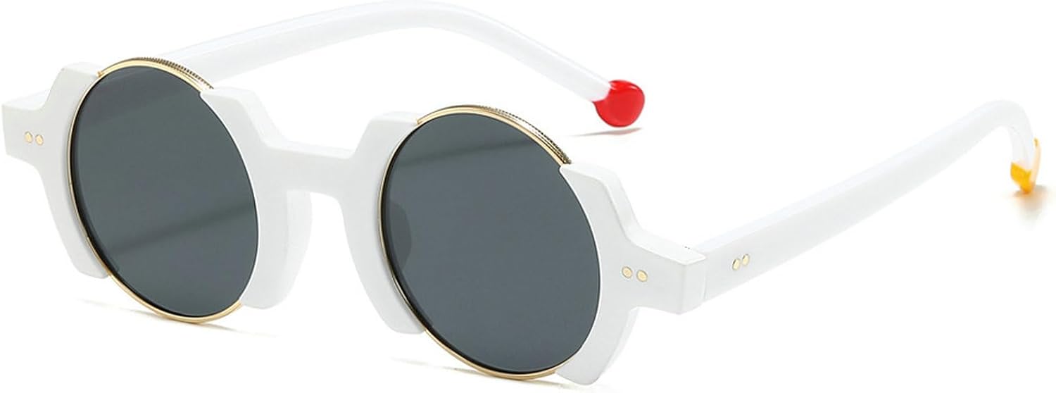 

Популярные модные круглые женские солнцезащитные очки в стиле панк, ретро-очки с заклепками, мужские модные желто-синие солнцезащитные очки с градиентным переходом цвета и защитой от УФ-излучения UV400 mincl, White Gray