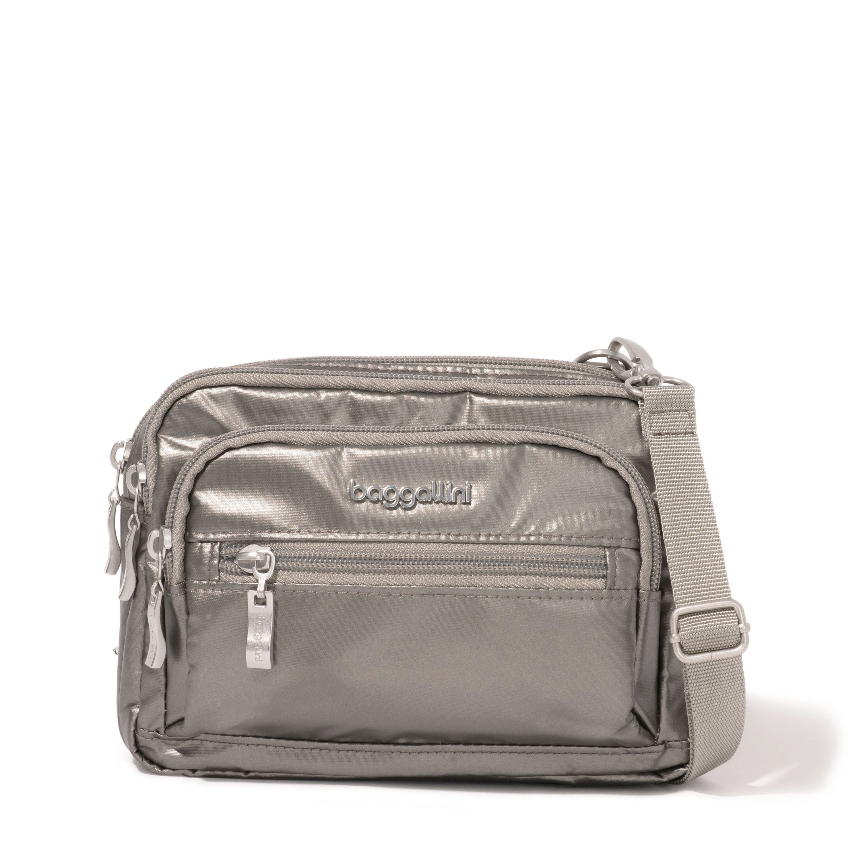 

Baggallini Женская сумка с тройной молнией Bagg Small сумка через плечо, цвет gunmetal metallic