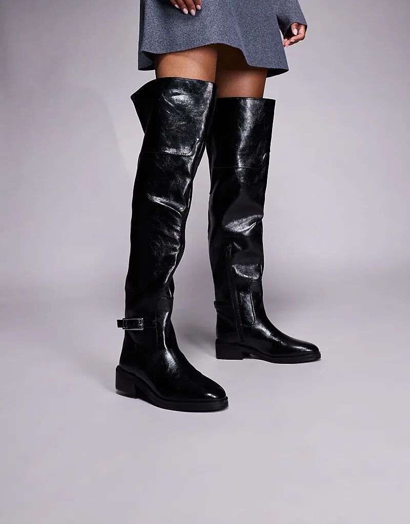 Сапоги выше колена River Island с пряжкой черного цвета