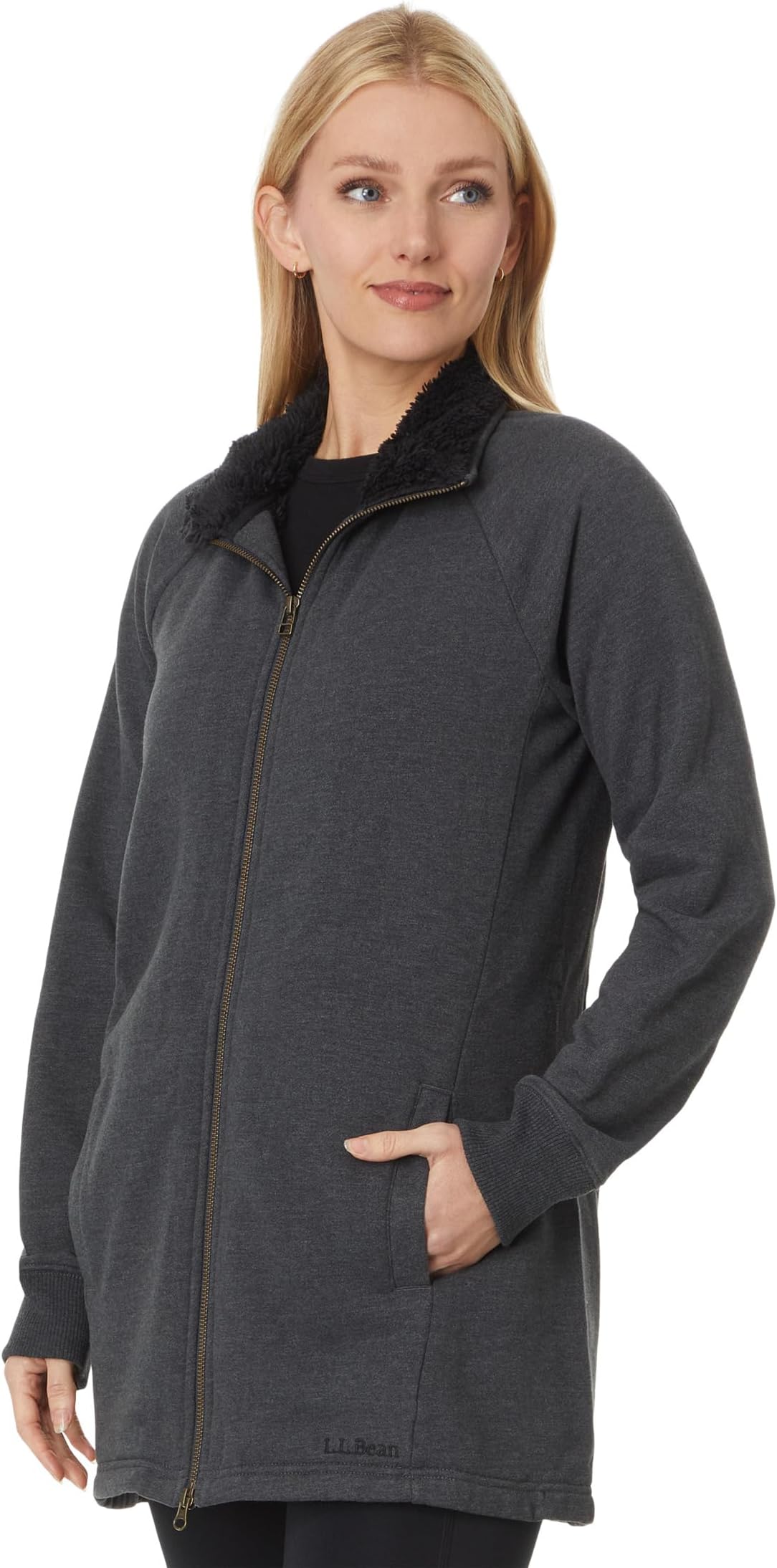 

Свитер L.L.Bean 1912 Sherpa-Lined Full Zip Tunic, цвет Charcoal Heather
