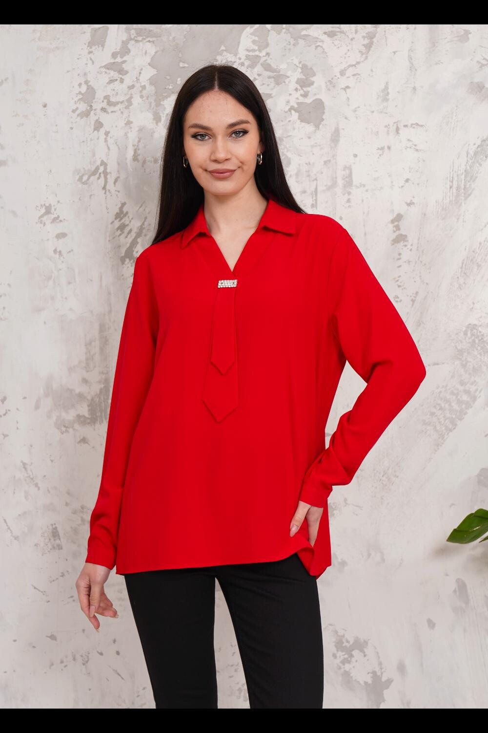 

Блузка свободного кроя с длинными рукавами и завязками HOXTON GAL, красный