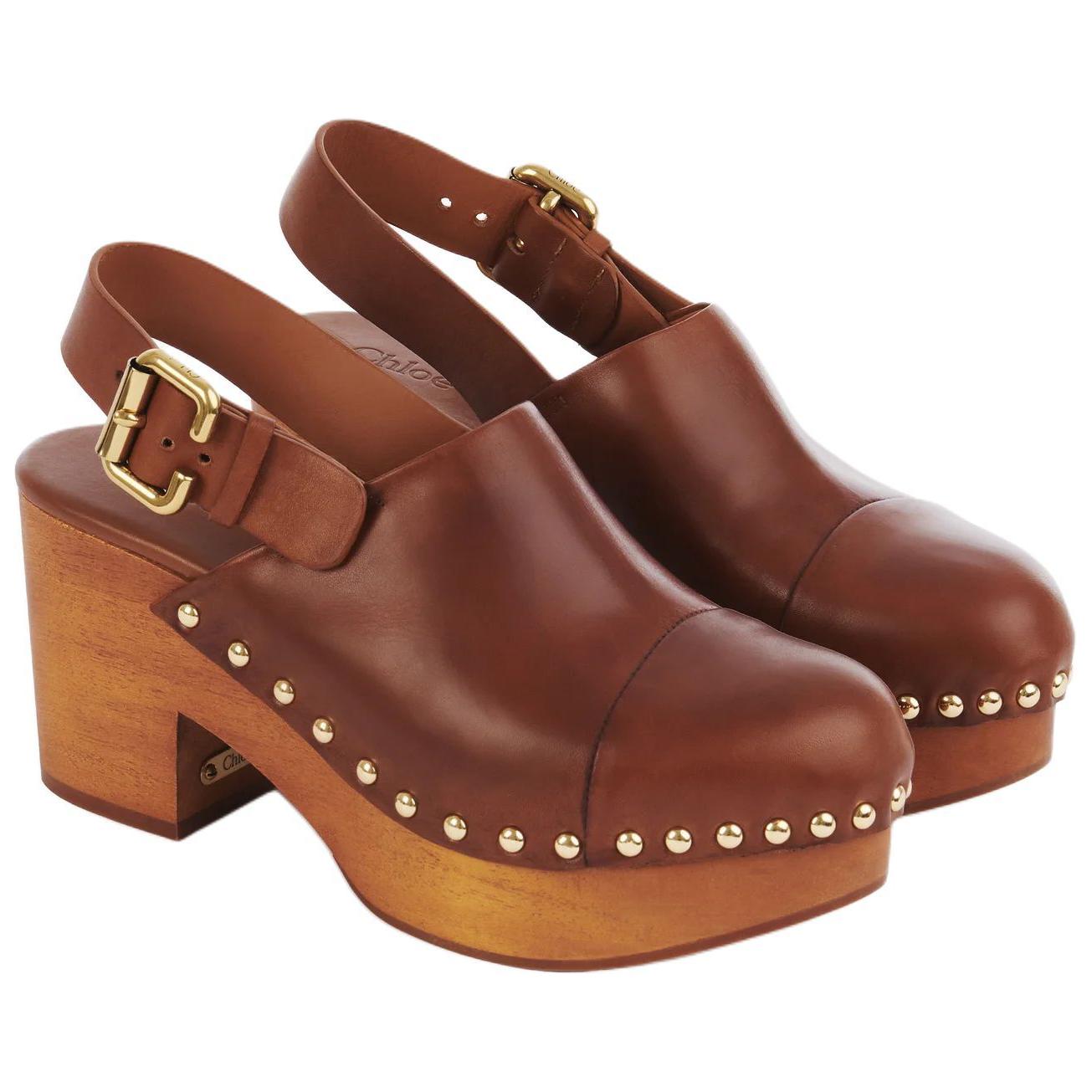 Chloé Туфли-лодочки Chloe Jeannette на массивном каблуке 8 см, женские, коричневые — фото 3