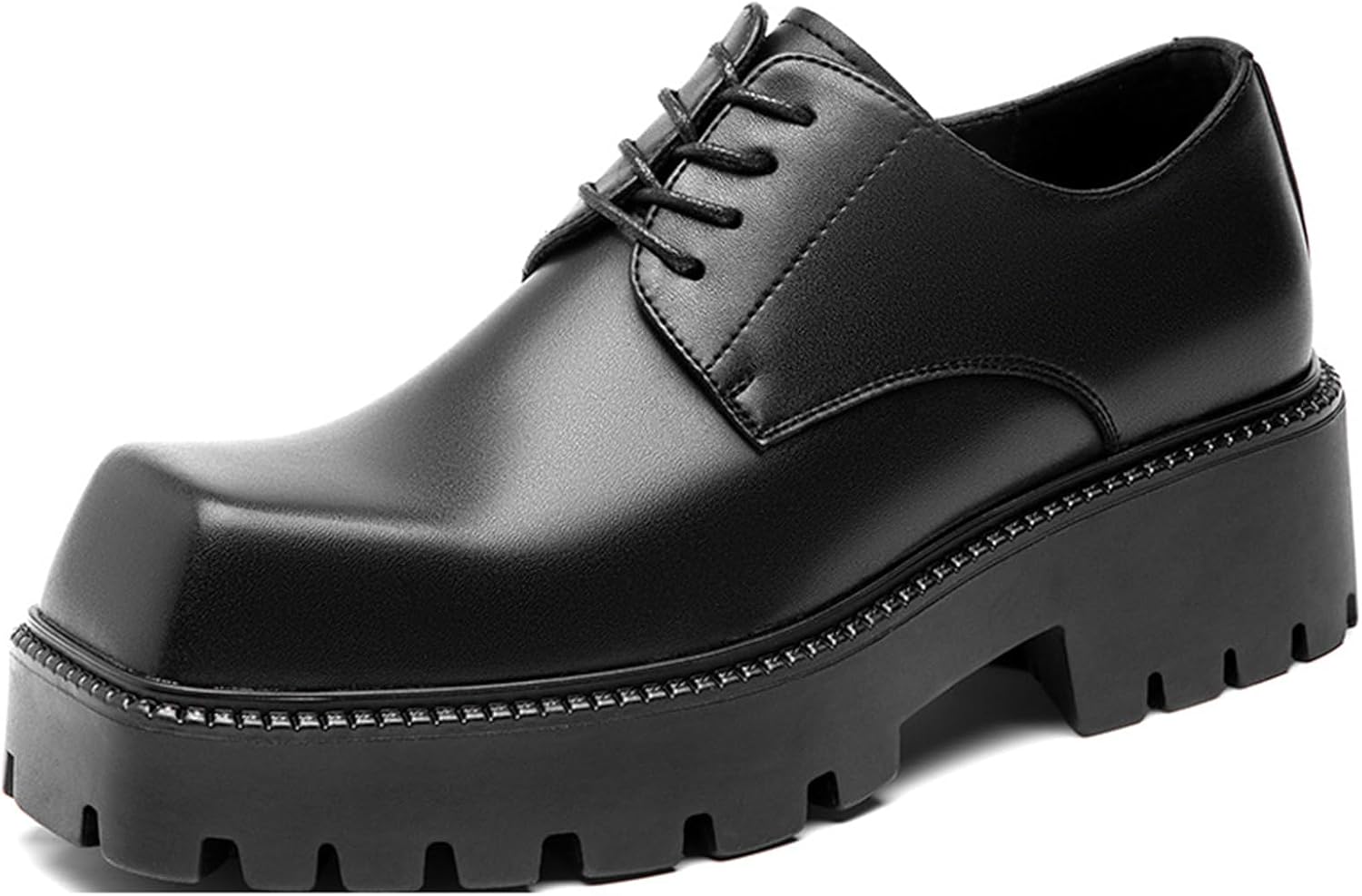 

Мужские кожаные оксфорды с толстой подошвой, ретро с квадратным носком, рифленой противоскользящей подошвой, на шнуровке, деловые классические туфли, модные подъемные дерби, свадебные туфли Ghibhna, черный