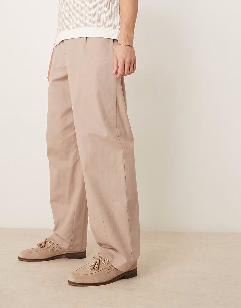 

Широкие льняные брюки с вытачками ASOS DESIGN бежевого цвета