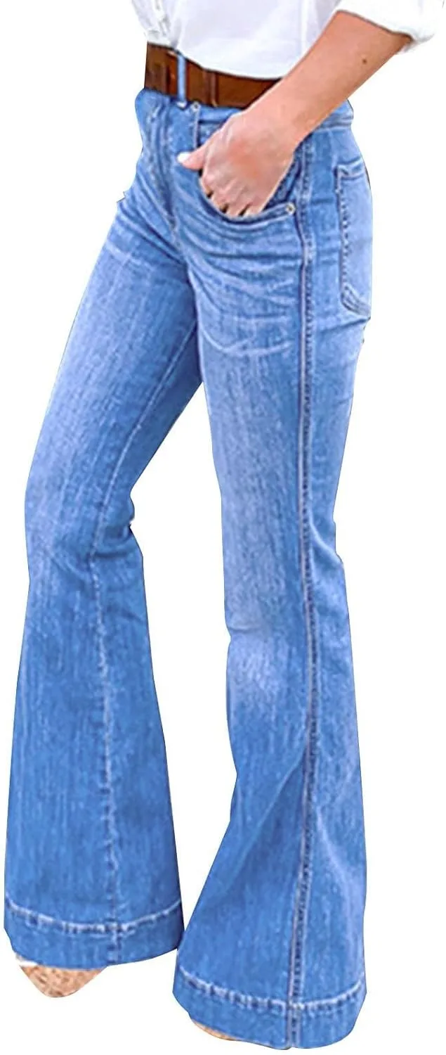 

Женские джинсы-клеш с высокой талией, широкие, в стиле bootcut, растягивающиеся, тренд 2025, синие LCMTWX