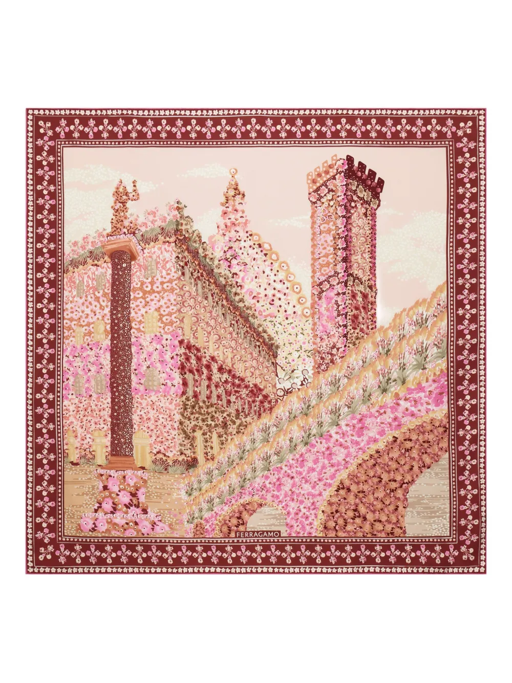 

Шелковый платок с принтом "Palazzo" Ferragamo, красный