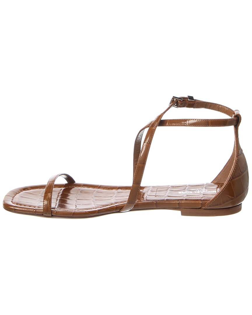 Michael Kors Polly Runway Croc-Embossed Leather Sandal, коричневый — фото 2