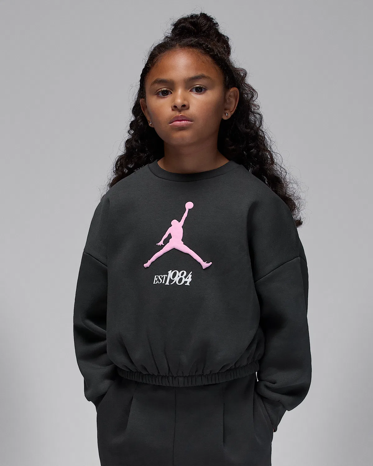 Детская флисовая кофта с плиссе Jordan Jumpman Club, Off Noir/Pink/White