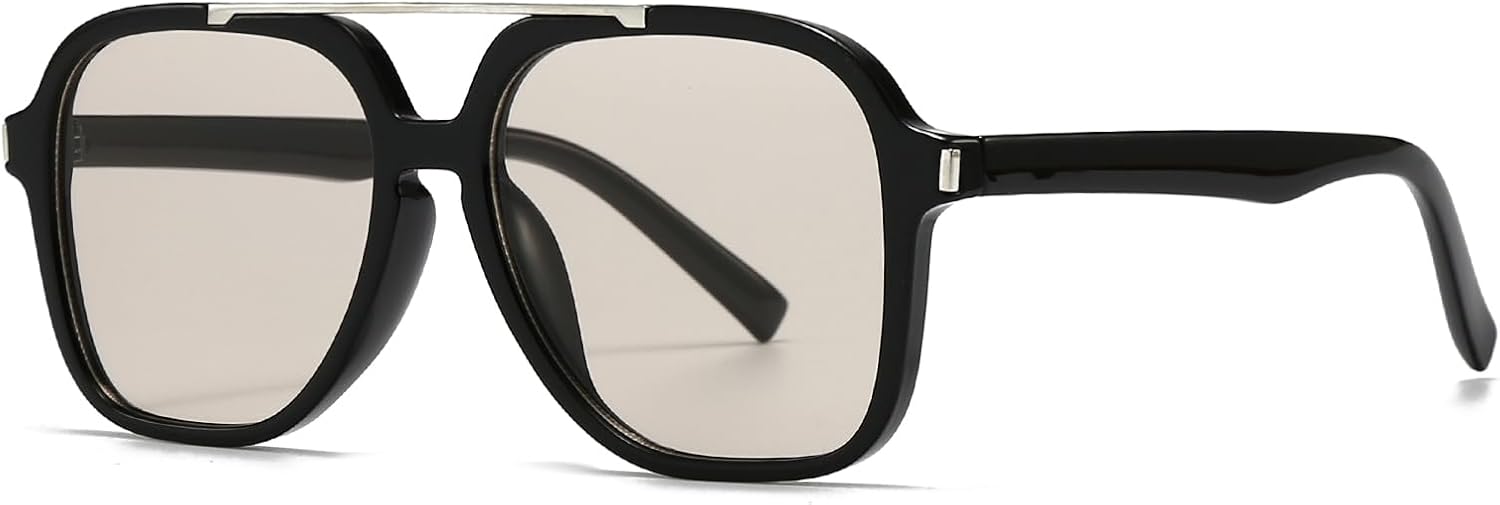 

Модные квадратные солнцезащитные очки-пилот YAMEIZE для женщин и мужчин в стиле ретро с двойной перемычкой и защитой от УФ-излучения UV400, винтажные, прямоугольные, для вождения, Black Light Brown