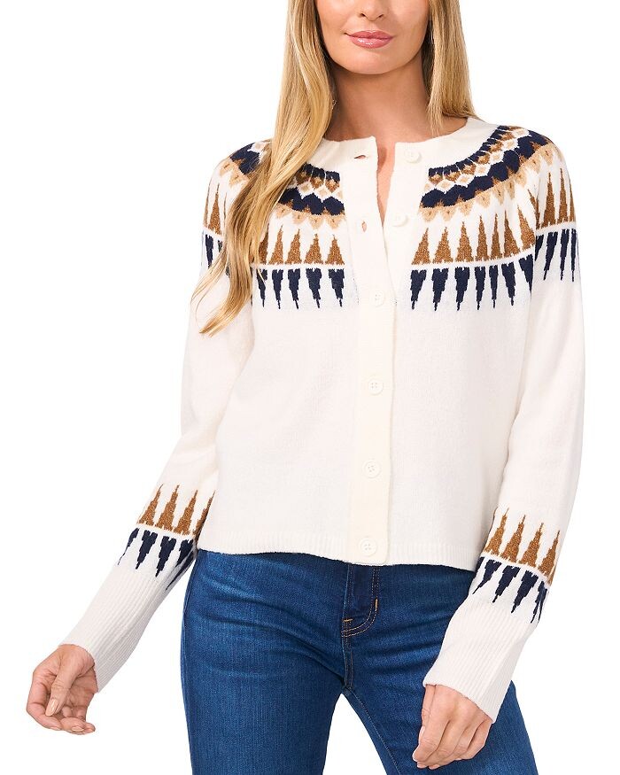 

Кардиган с круглым вырезом Fair Isle CeCe, белый