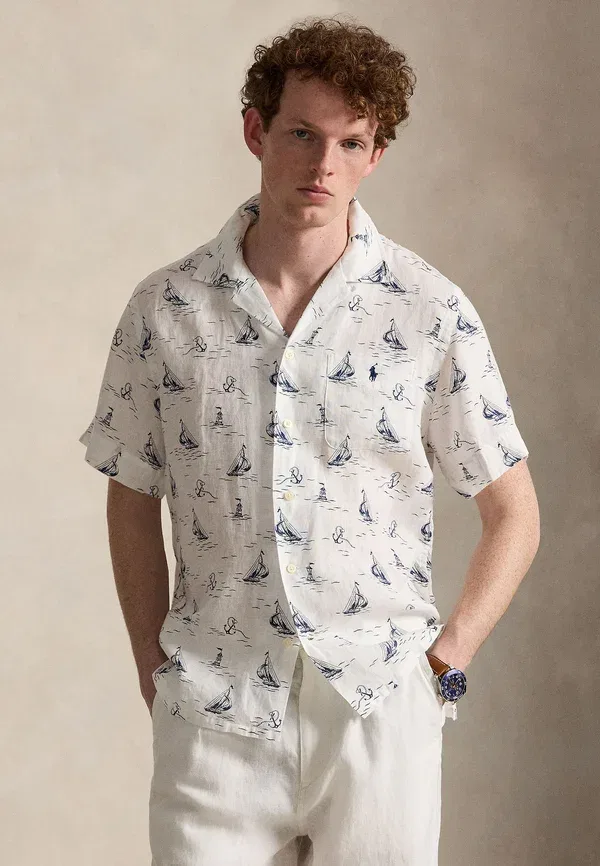 Рубашка Polo Ralph Lauren Classic fit nautical print linen shirt, белый
