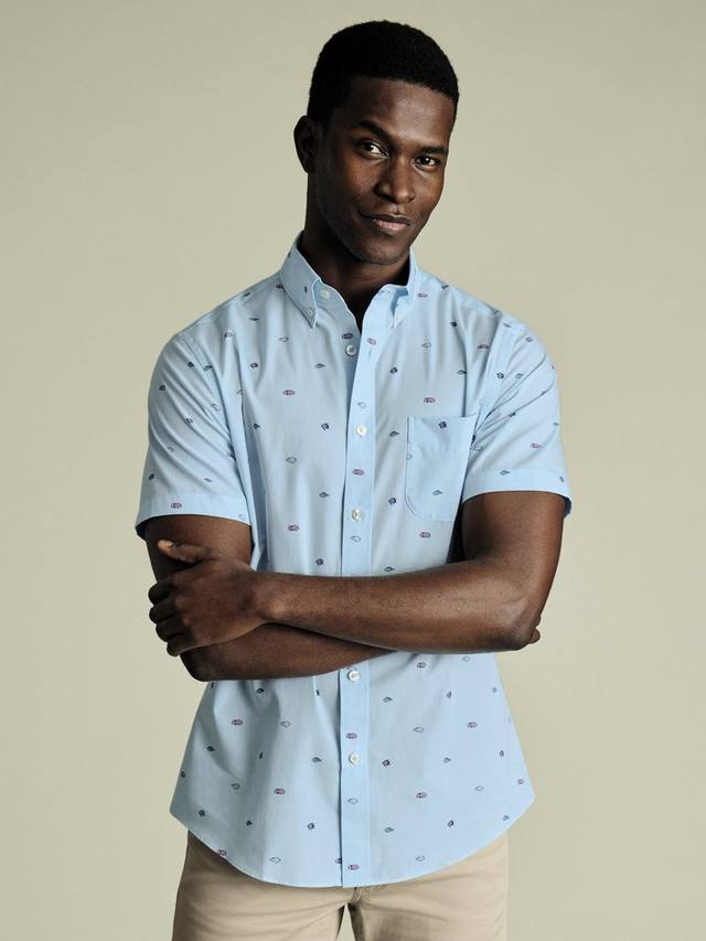 

Хлопковая рубашка с принтом рыбок в стиле slim fit и отложным воротником на пуговицах Charles Tyrwhitt, Sky Blue