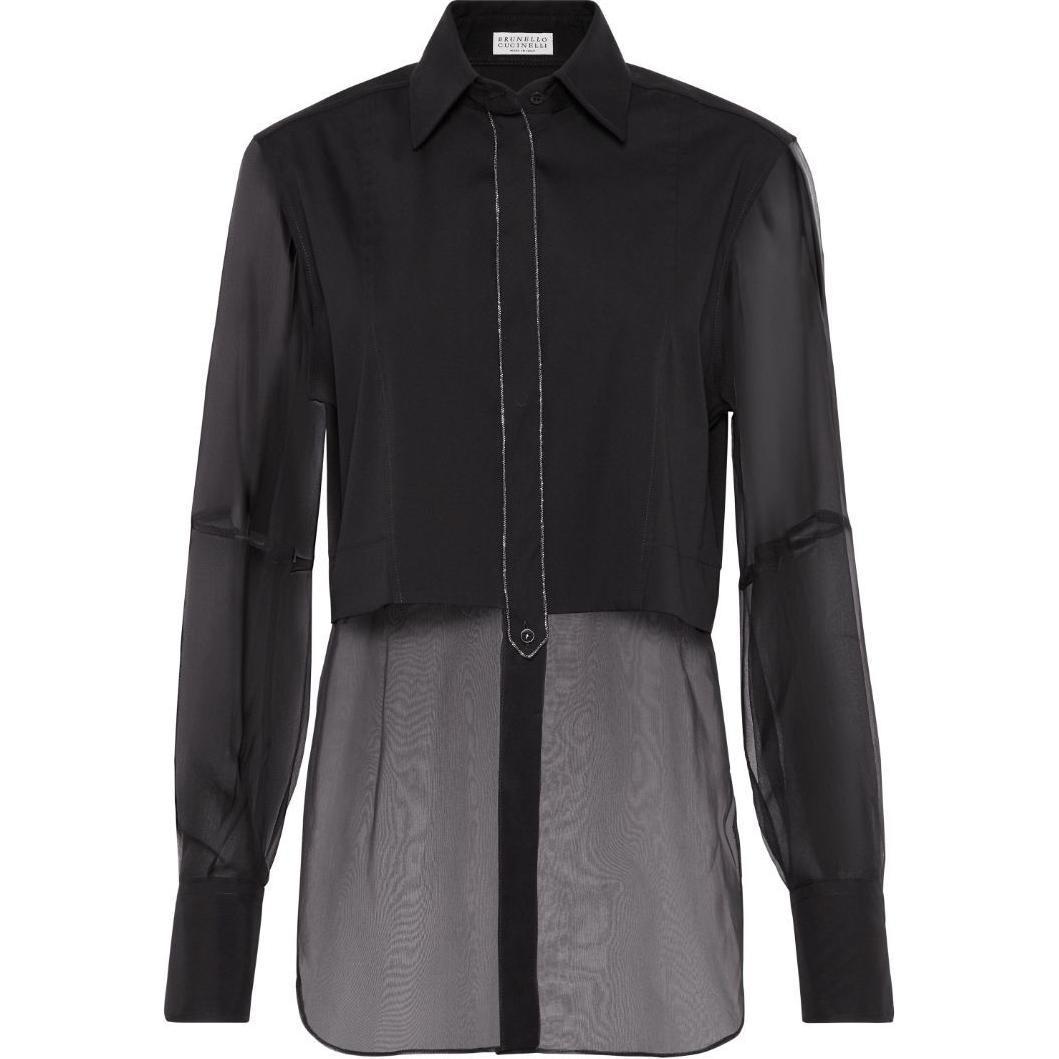 

Рубашка с длинными рукавами и декором из поплина Brunello Cucinelli, черный