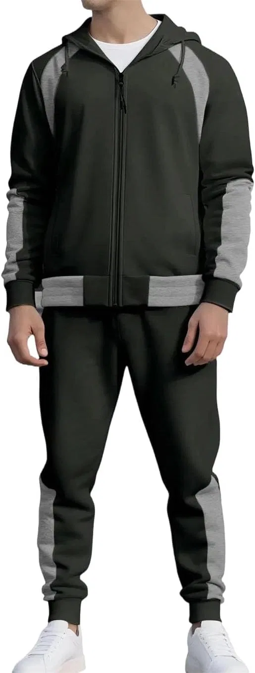 Спортивный костюм с капюшоном, на молнии, контрастная отстрочка, Dark Gray