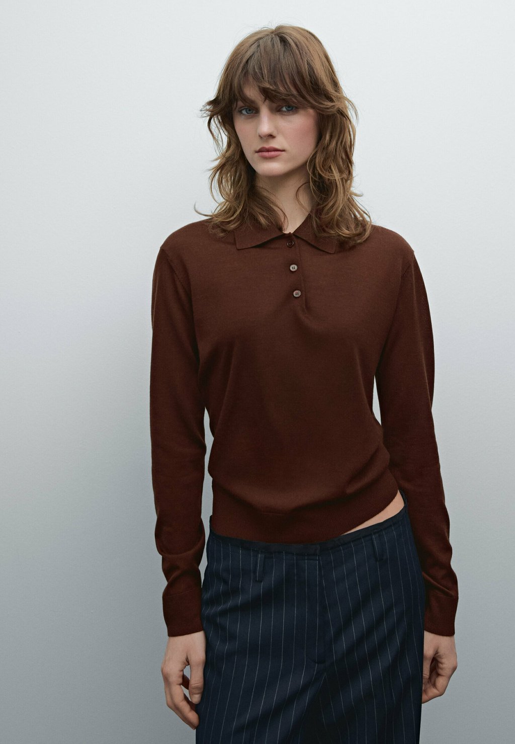 

Топ с длинными рукавами Polo shirt Massimo Dutti, цвет Mottled Brown