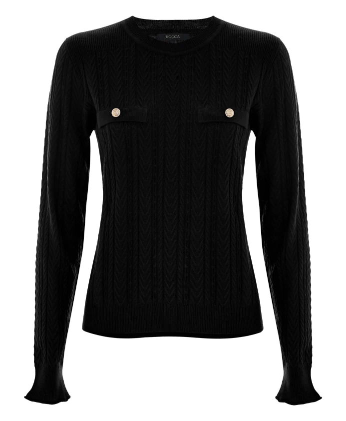 

Классический свитер с круглым вырезом и двумя карманами. Kocca, черный