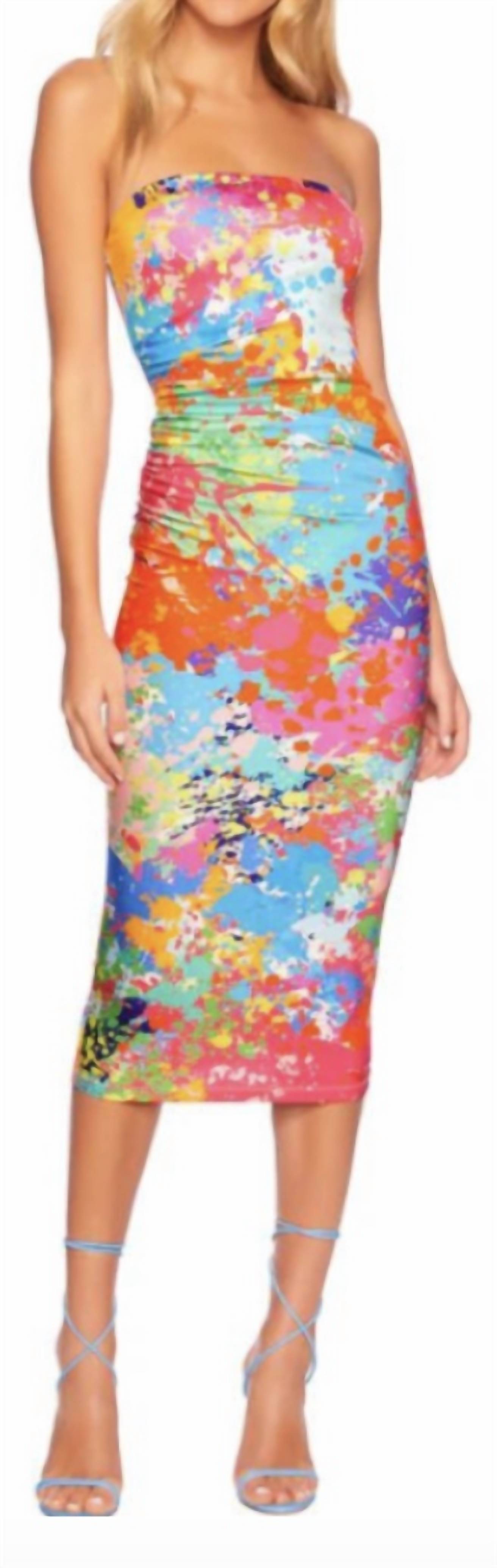 

Вискозное платье-труба с эффектом брызг и сборками в мультиколоре Susana Monaco