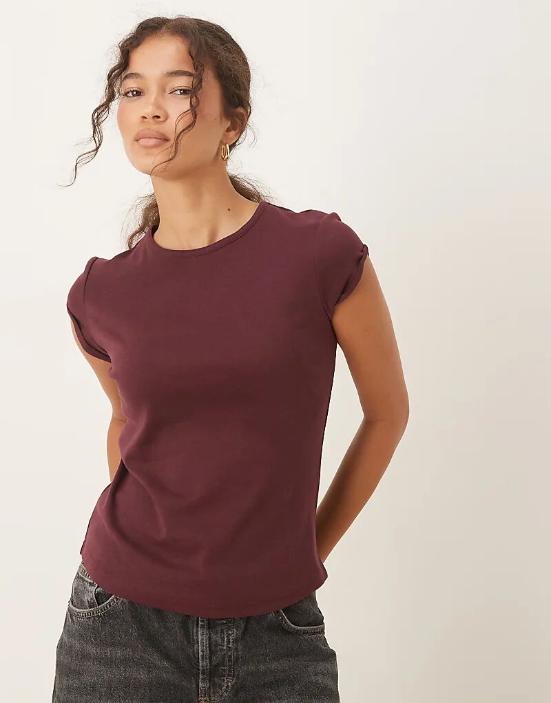 

Футболка с короткими рукавами из хлопка Mango бордового цвета