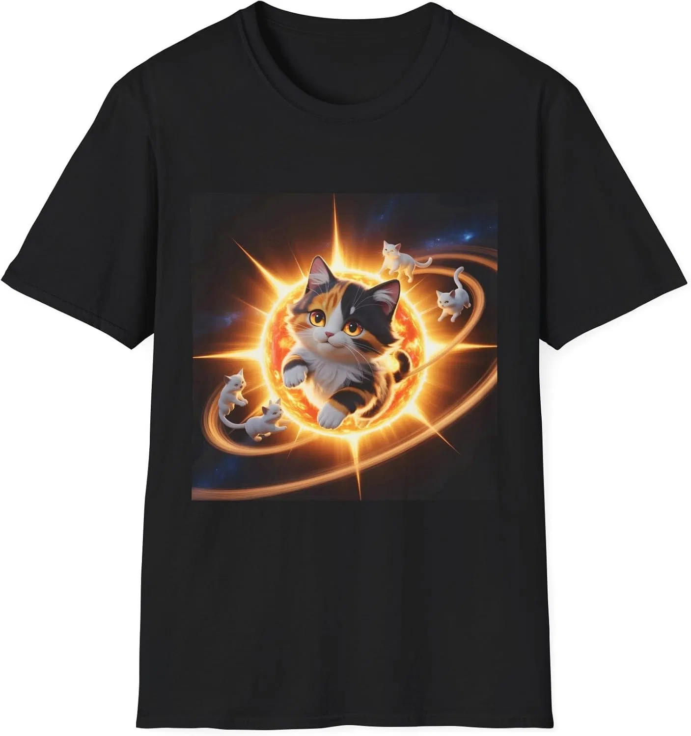 Футболка Galactic Cat Orb с космическим котом и солнечными кольцами GENERIC, черный