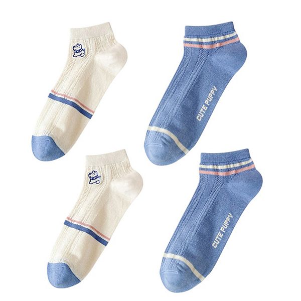 

4 пары женских низких сетчатых хлопковых носков с милым узором, дышащие и эластичные Anna-Kaci, Multicoloredc